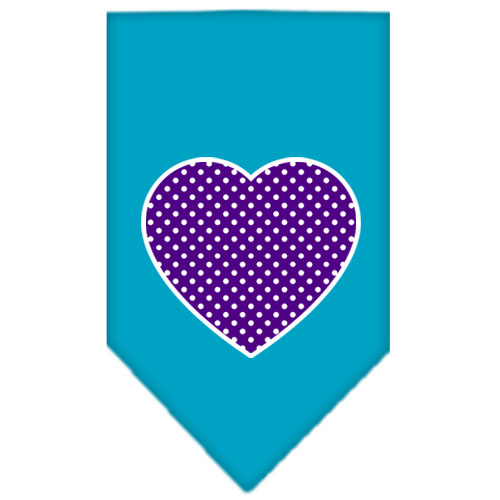 Purple Swiss Dot Heart Screen Print Bandana Turquoise Small